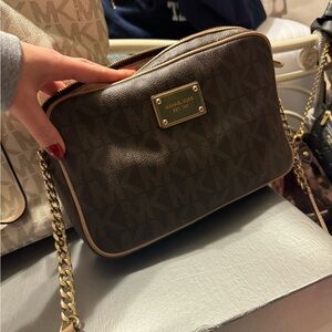 Michael Kors Dark Brown Crossbody Bag with Gold Accents